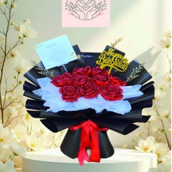 Buket Ulang Tahun Mawar Merah Hitam Elegan