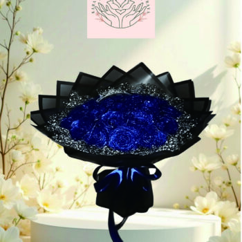 Buket Bunga Mawar Biru Midnight Black Elegan