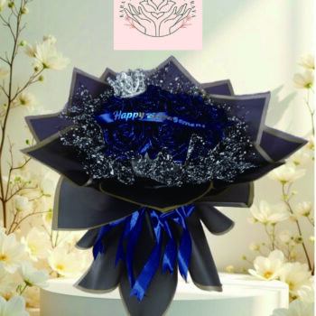 Buket Mawar Biru Midnight Royal – Mahkota Elegan & Glitter