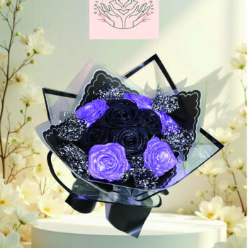 Buket Bunga Satin Ungu Hitam Elegan – Palangkaraya