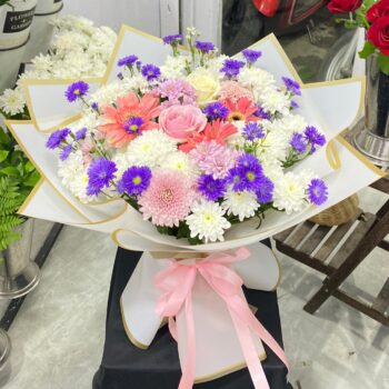 Hand Bouquet Mix Flowers Pink & Purple Elegance